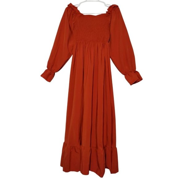 Women's Long Sleeve Ruched Hem Maxi Dress in Rust by Alishebuy. NWT - Picture 3 of 9